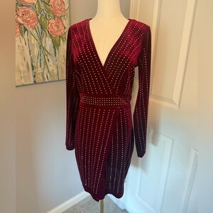 Velvet Burgundy Studded Wrap Dress - Size M